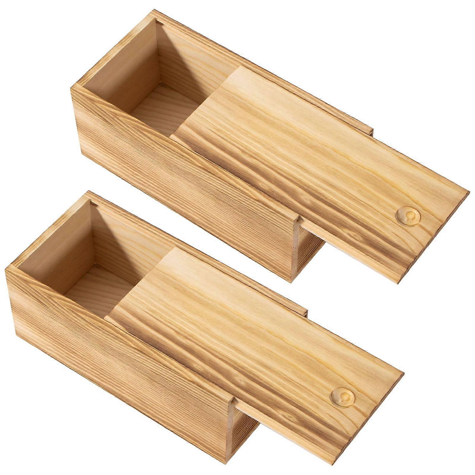 2 Pack Vintage Wooden Keepsake Box with Slide Lid, 7.8'' x 3.9'' x 3.1'', Rustic Storage Organizer for Art and DIY Crafts