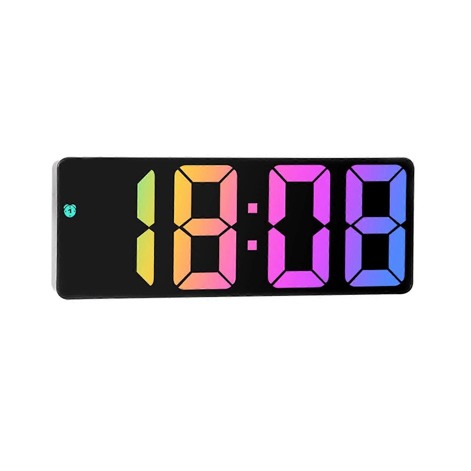 LED Digital Clock Bedside Alarm Clock Large Number Display Colorful Big Screen Wall Clock (Color : Black Shell Black D)