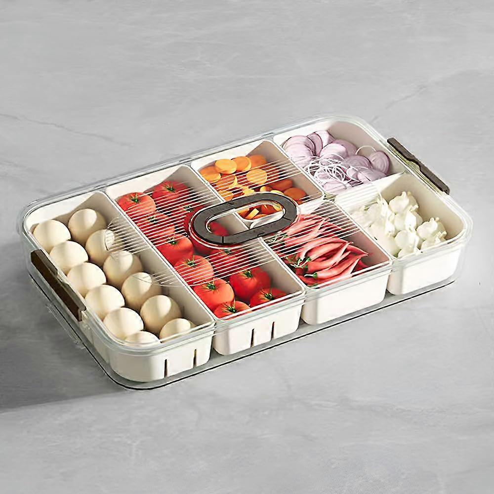 Snack Box Container, Portable Divided Snack Tray, Closed, 6 Partition Fruit Transparent Food Storage Box