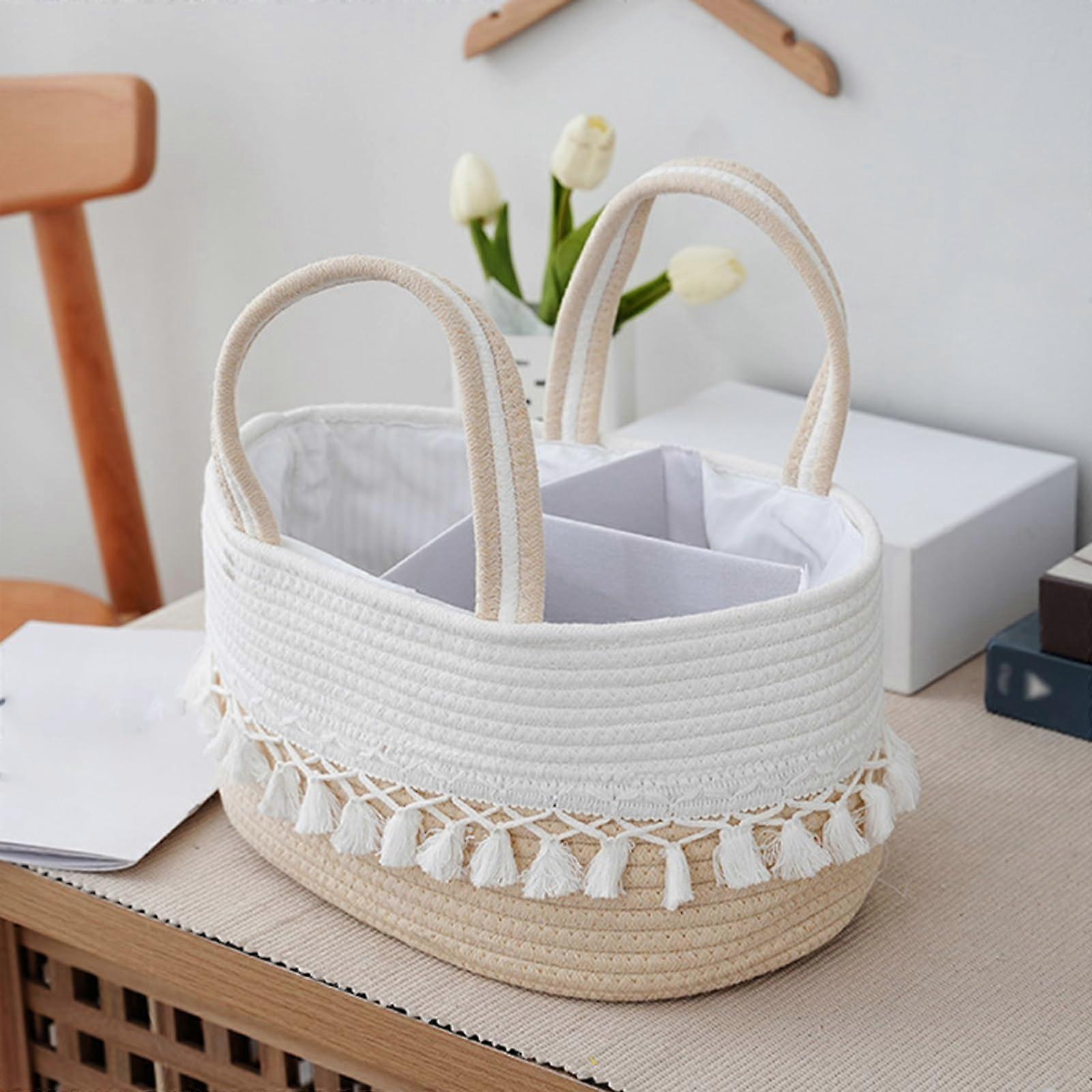 Baby Diapers Caddy Organizer - Portable Nursery Storage Basket with Rope Handle for Girls, Large Capacity and Stylish Design