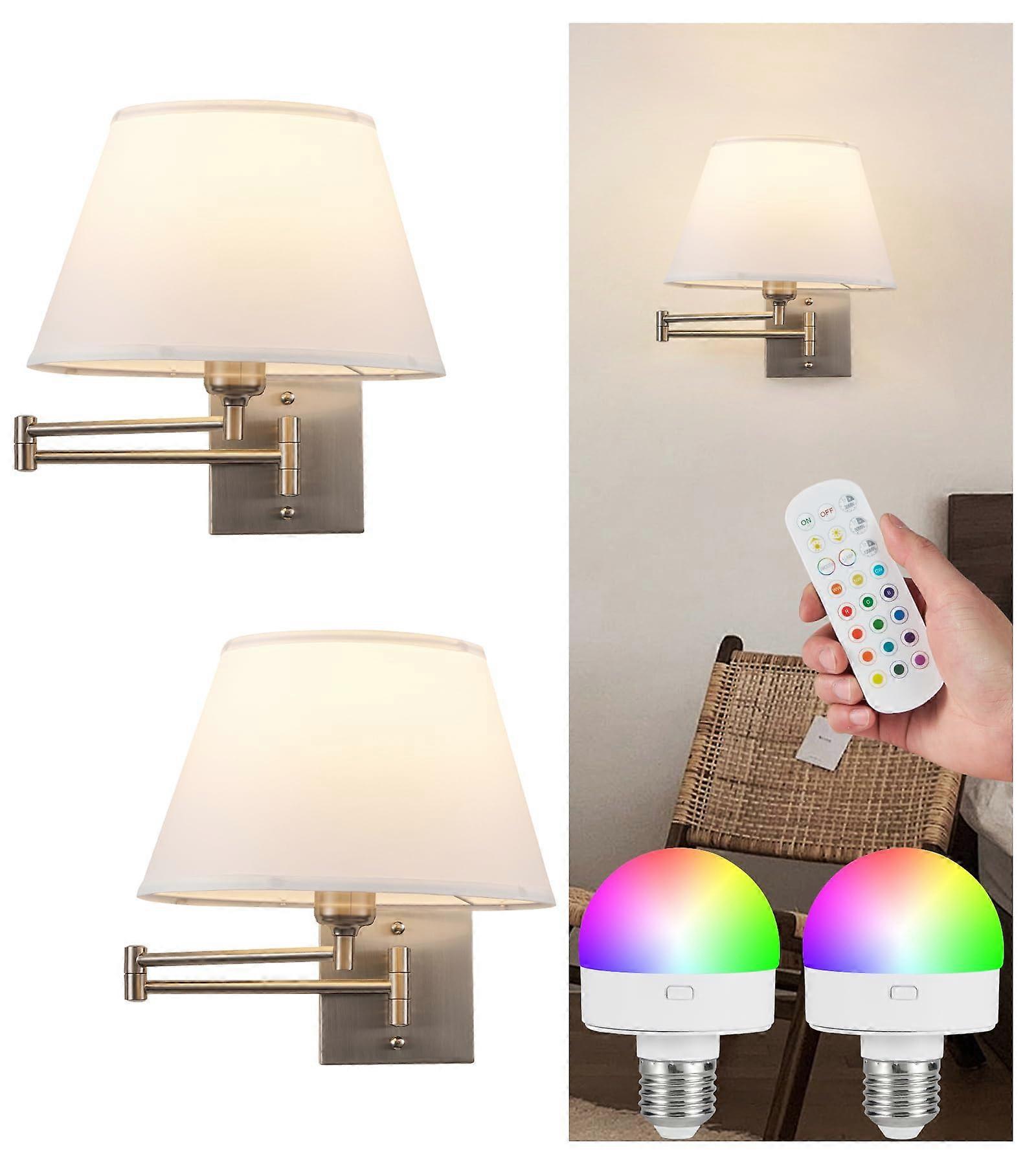 Wireless Wall Sconce Set of 2, Battery Operated LED Bulbs, Adjustable Swing Arm Light Fixture, Modern Design, Easy Installation