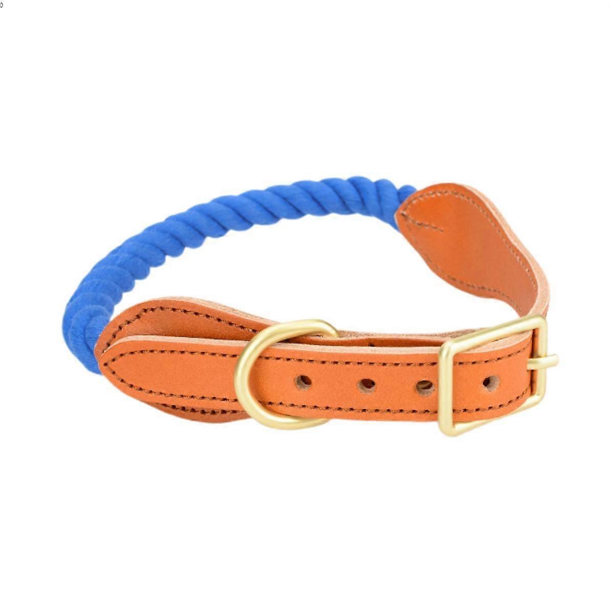 Dog Leash Collar - Woven Cotton and Cowhide Finish - Stylish Style - Durable for Training, Walking, Running (Size L)