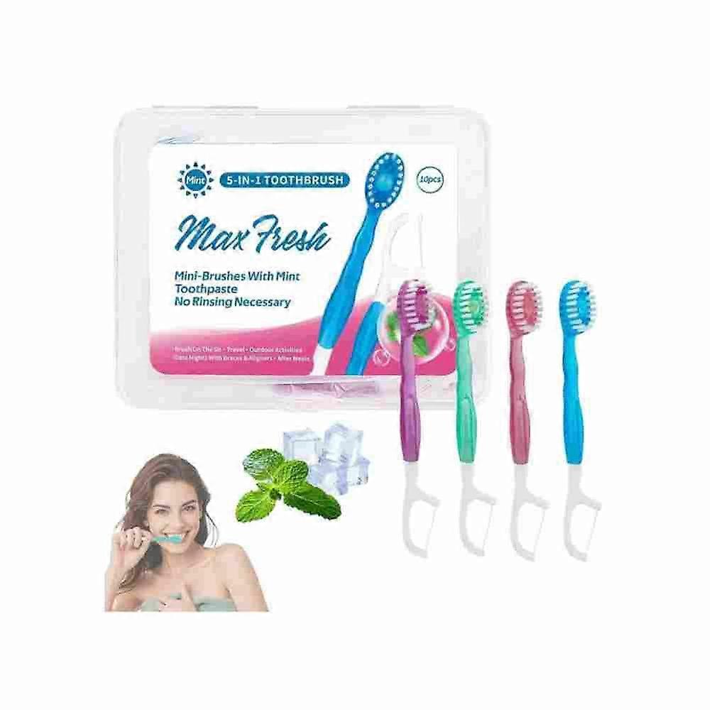 5 in 1 Toothbrush & Floss, Disposable Mini Toothbrushes on The Go