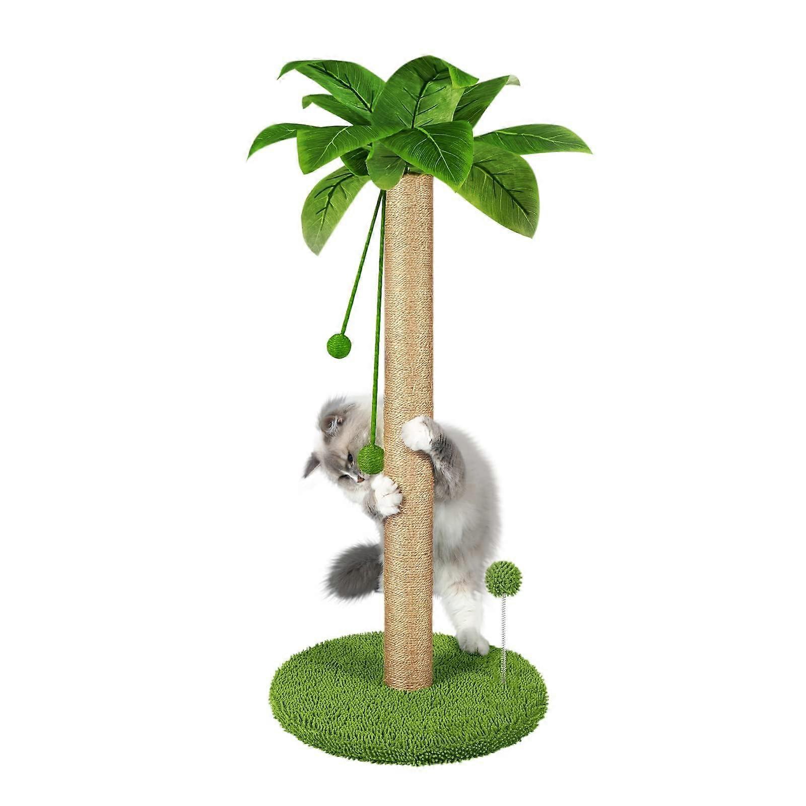 Cat Scratching Post 31 Inch Tall with Sisal Rope, Interactive Dangling Balls and Spring Toys for Indoor Kittens and Cats