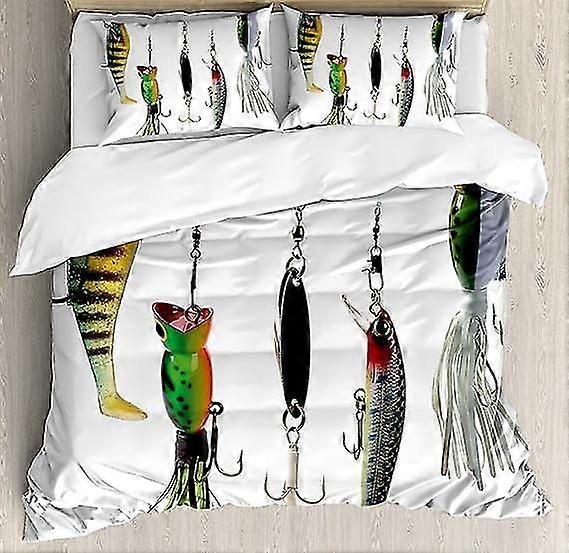 Pesar Edredom Cobertura Set Pesca Iscas Hobby Lazer Passtime Esportes Decorativo 3 peças Roupa de cama Set com 2 travesseiros Shams