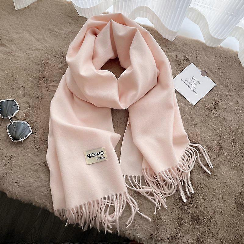 Women's Thick Soft Wool Cashmere Shawl Scarf - Warm Solid Shawl-Light Pink