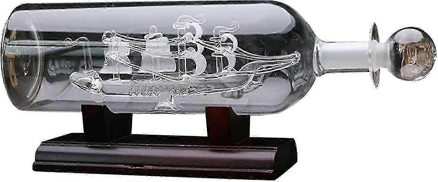 Sailboat Bottle With Base 3D Decorative Glass Ornament Ship In Bottle