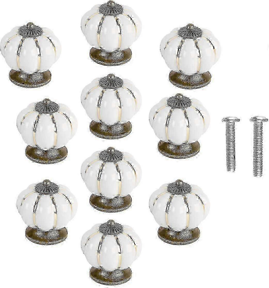 10 X Ceramic Vintage Pumpkin Drawer Knob Door Pull Pull White