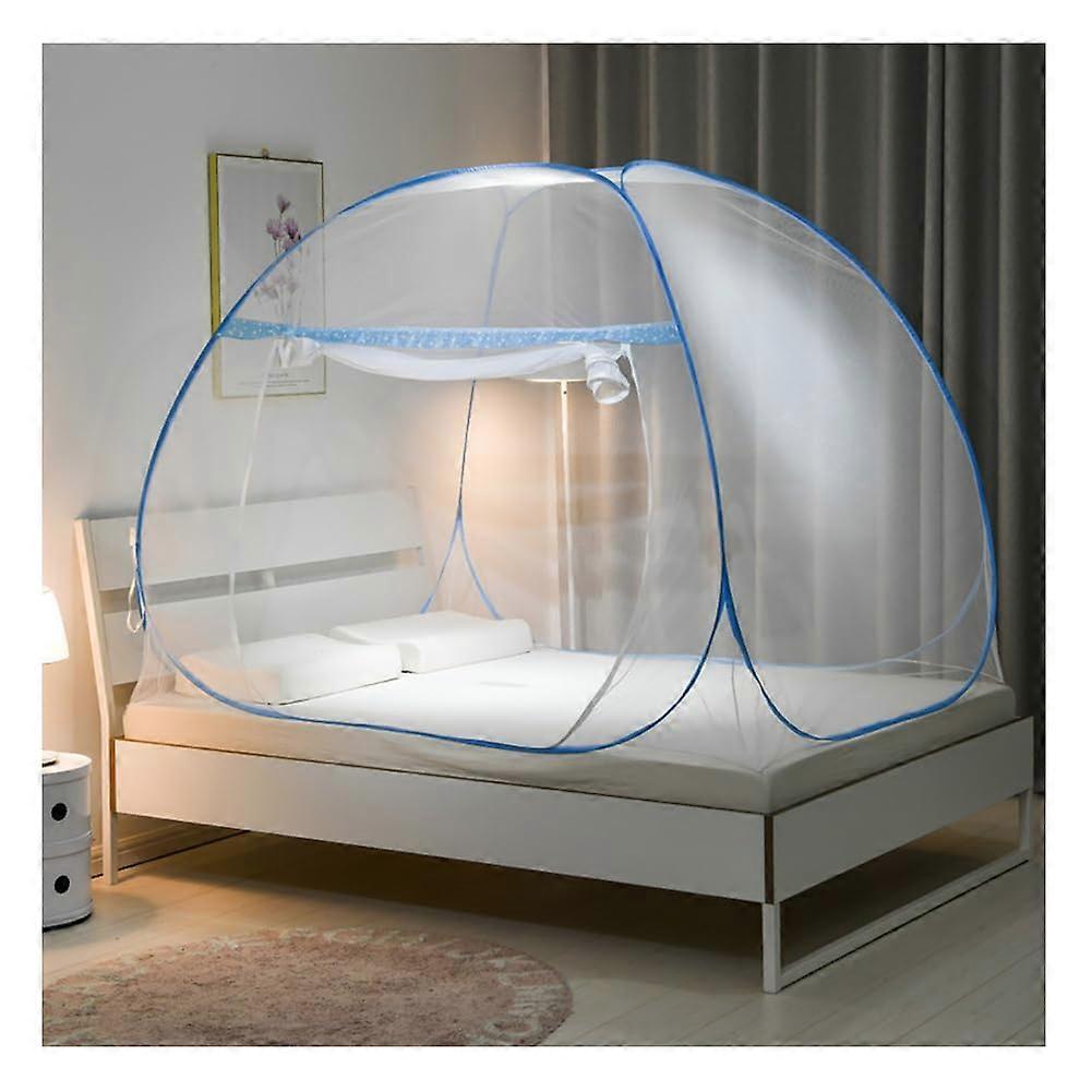 Bed Mosquito Net with Bottom, Double Door Zipper, Portable Travel Tent, Fine Mesh, 150x200cm Blue