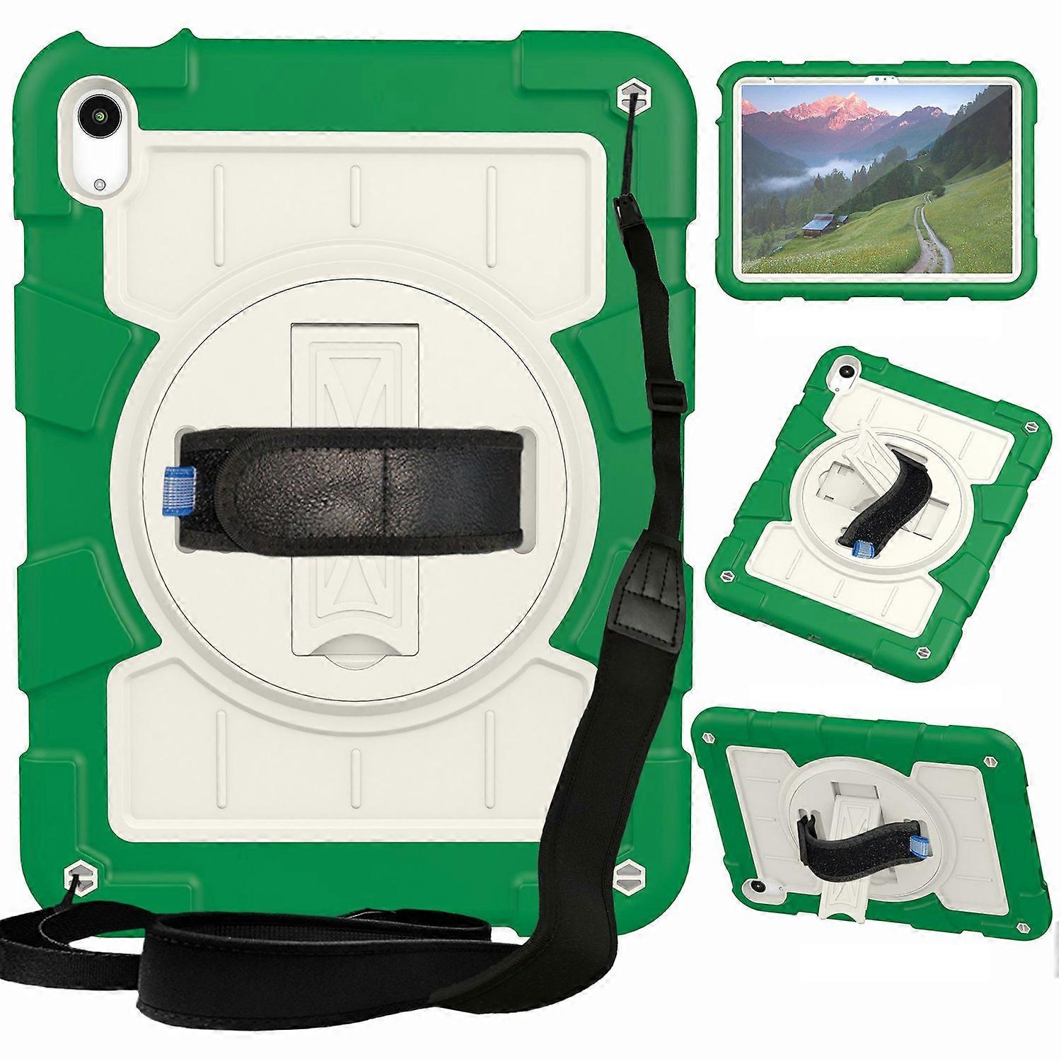 For iPad (2025) 10.9 (2022) TPU+PC Tablet Case Rotating Hand Strap Kickstand Cover with Shoulder Str