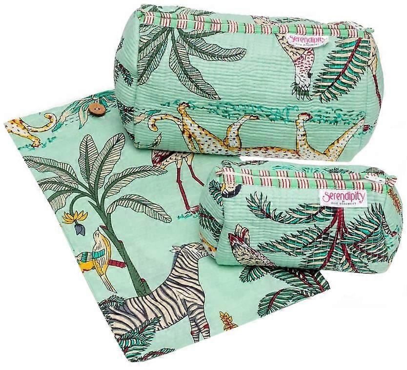 Elie Beaumont Serendipity Cosmetic Case Set - Jungle Mint Green