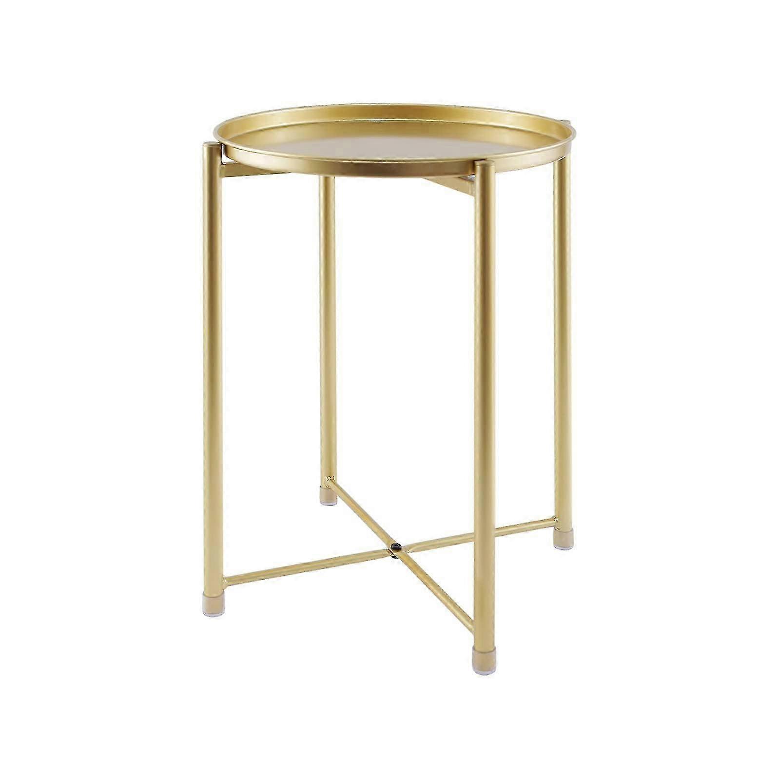 2025 Round End Table, Small Side Table Metal, Removable Tray ontop, Side Tables for Rooms, Gold