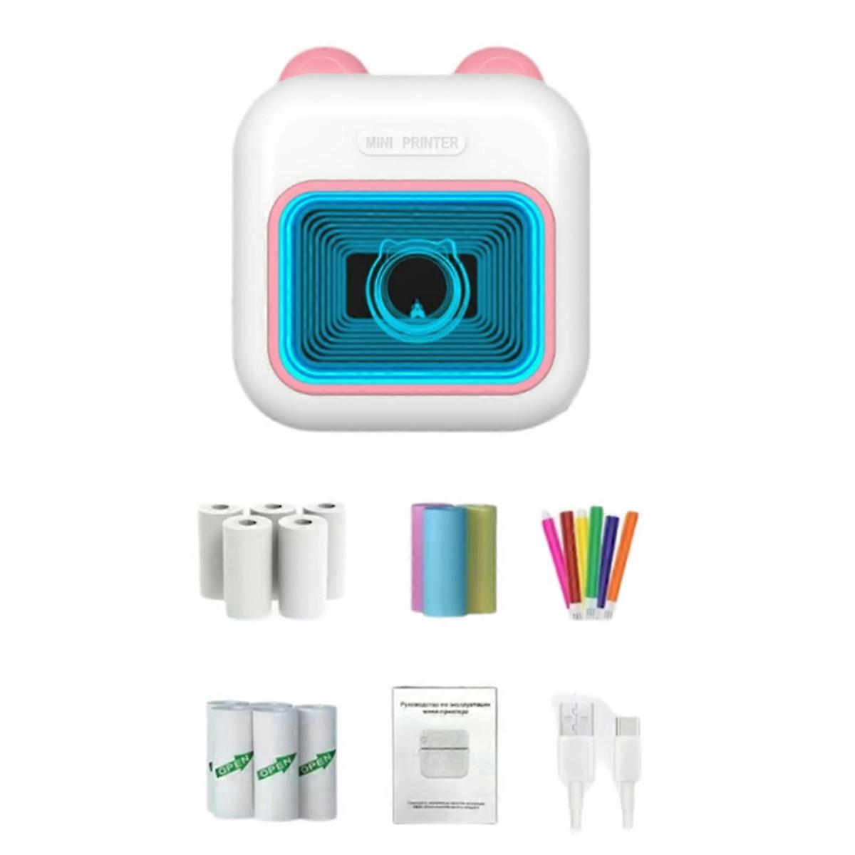 Mini Sticker Printer RGB Light Bluetooth Pocket Inkless Thermal Printer with 10 Rolls Thermal Paper