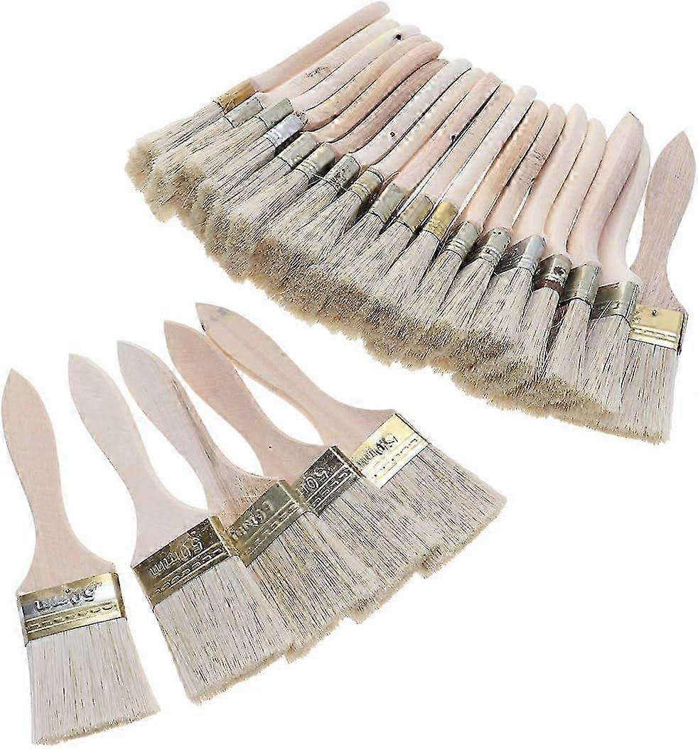 Conjunto de 23 Pincéis de Cerdas Planas com Cabo de Madeira para Paredes e Móveis 2 Polegadas