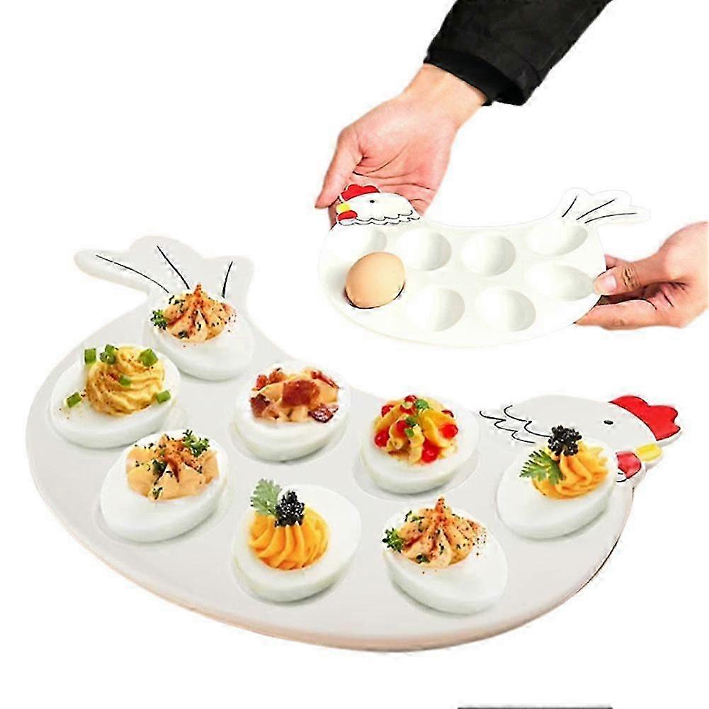 2025 Deviled Egg Platter Tray Rooster Shape Easter Egg Tray Large Capacity