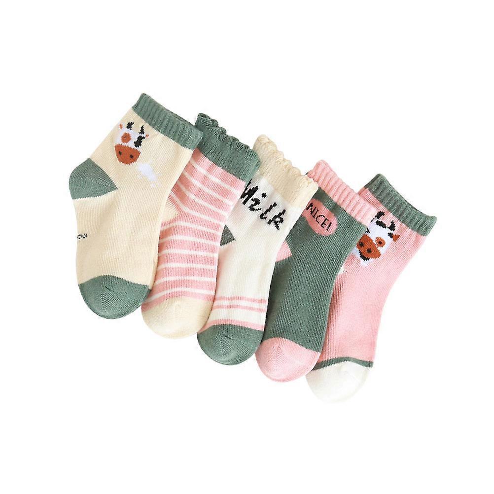 Cow Pattern Socks Children Socks Kids Autumn Winter Cotton Warmth Non-Slip Bottom 5 Pairs