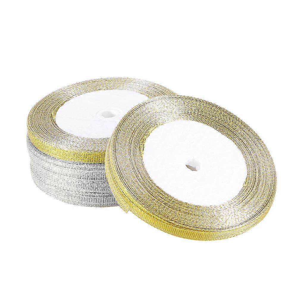 Holiday Ribbon Thin Metallic Color Ribbons Silver Golden For Cake Baking present Wrapping 2200cm x 0.6cm x 0.08cm 5 Rolls