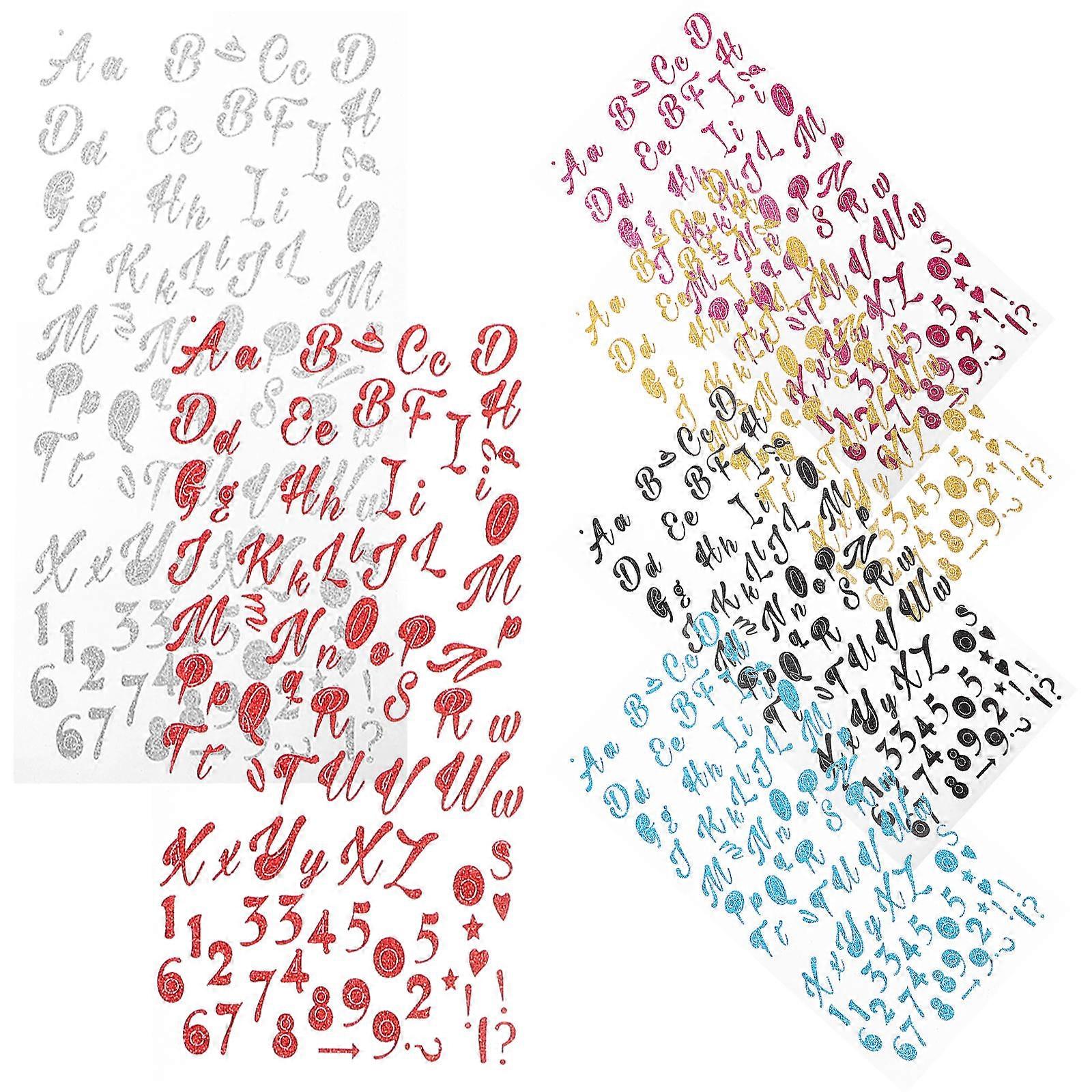 Colorful Alphabet Stickers Number And Letter Stickers Square Glitter Design DIY Crafting Families 6 Sheets