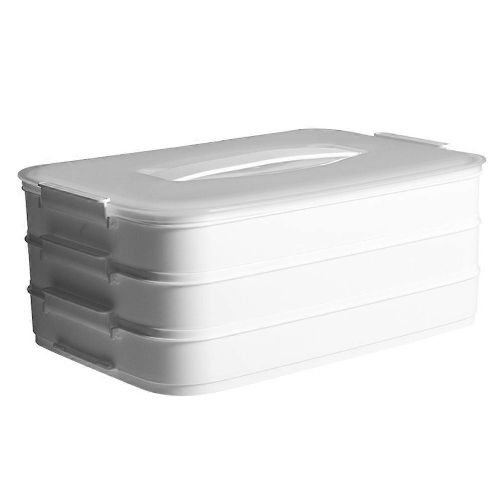 Freezer Dumpling Container Plastic Large Capacity Crisper 3-layer Food Storage Box for Kitchen White 1Pack