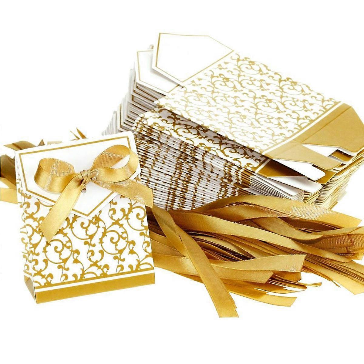 Party Candy Boxes Golden Rectangular Storage for Candies Wedding Favour 3.7*6.7*8.3cm 50Pcs