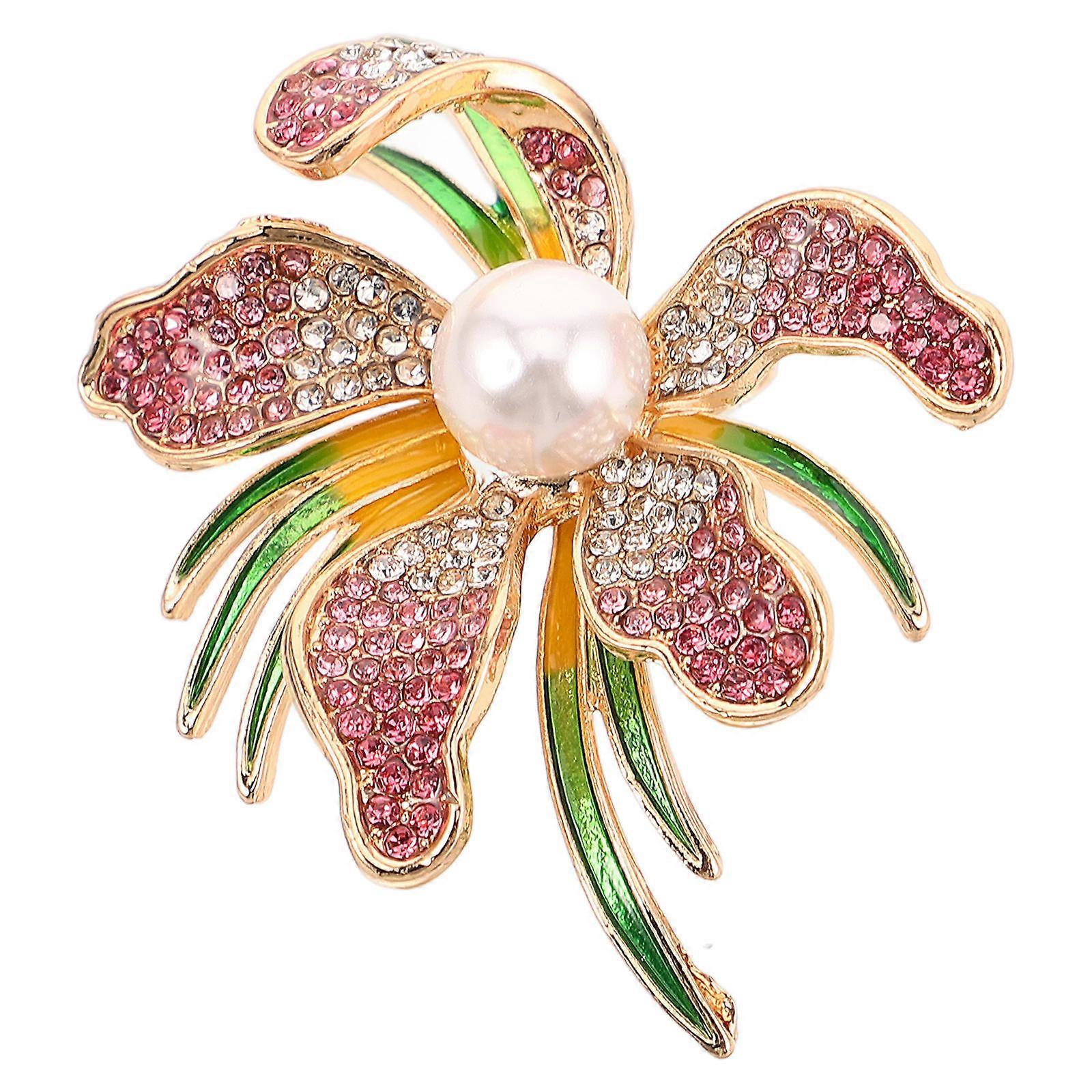 レトロなラインストーンブローチ蘭の花ブローチ女性のためのエレガントなアクセサリー1個