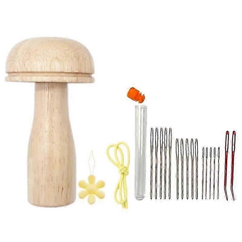 Ensemble mignon à repriser avec en forme de champignon en bois Darner Kit d’outils de couture pour chaussettes pantalons pulls bricolage coudre