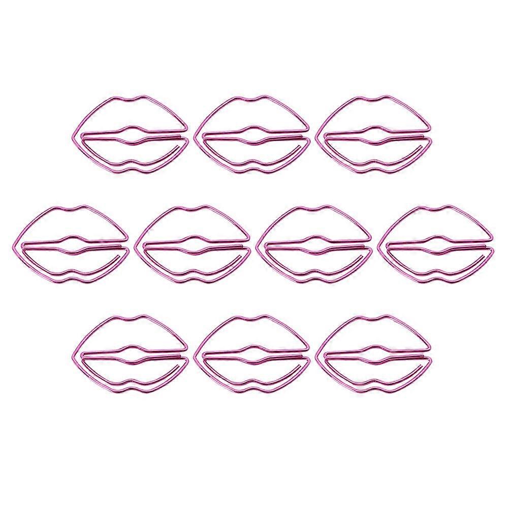 Paperclips Shape Bookmarks Metal Lips Pink Color Office Work Small Paper Clips 10Pcs