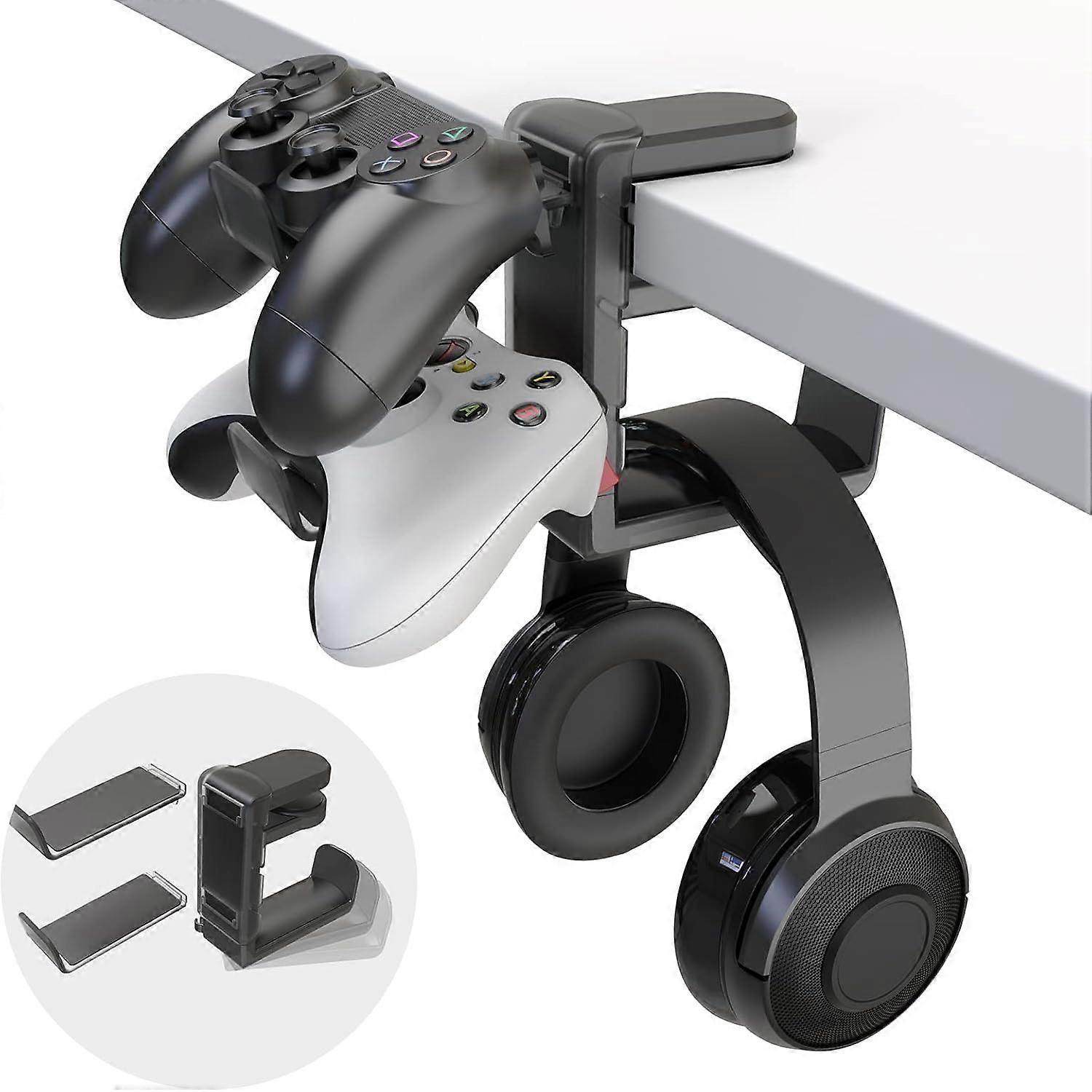 3-in-1 PC Gaming Headset & Controller Holder - Headphone Stand with Adjustable Clip & 2 Pieces Holders for Controllers