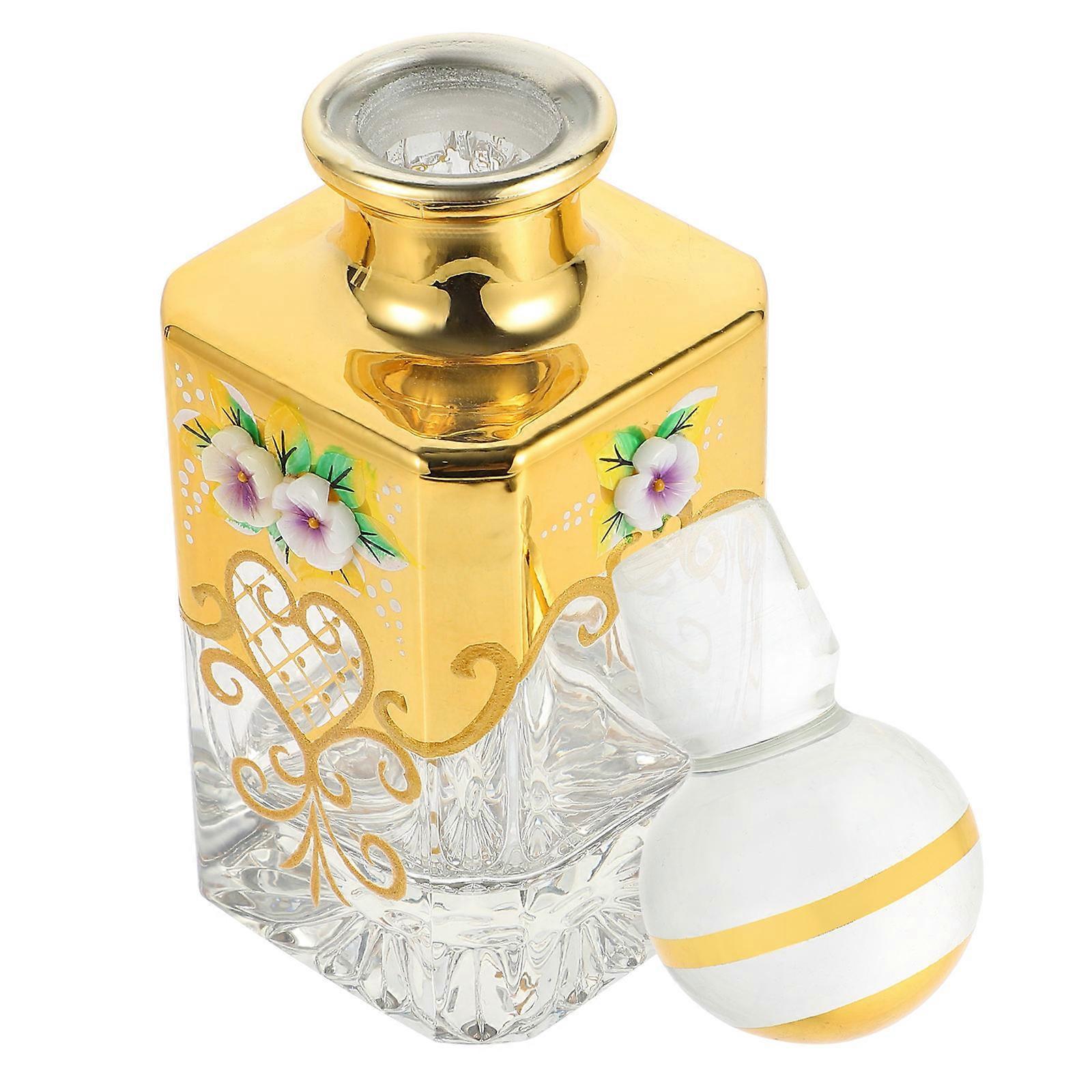 Retro Glass Perfume Bottle Empty Refillable Decorative Container for Essential Oils Fragrance with Airtight Seal Storage