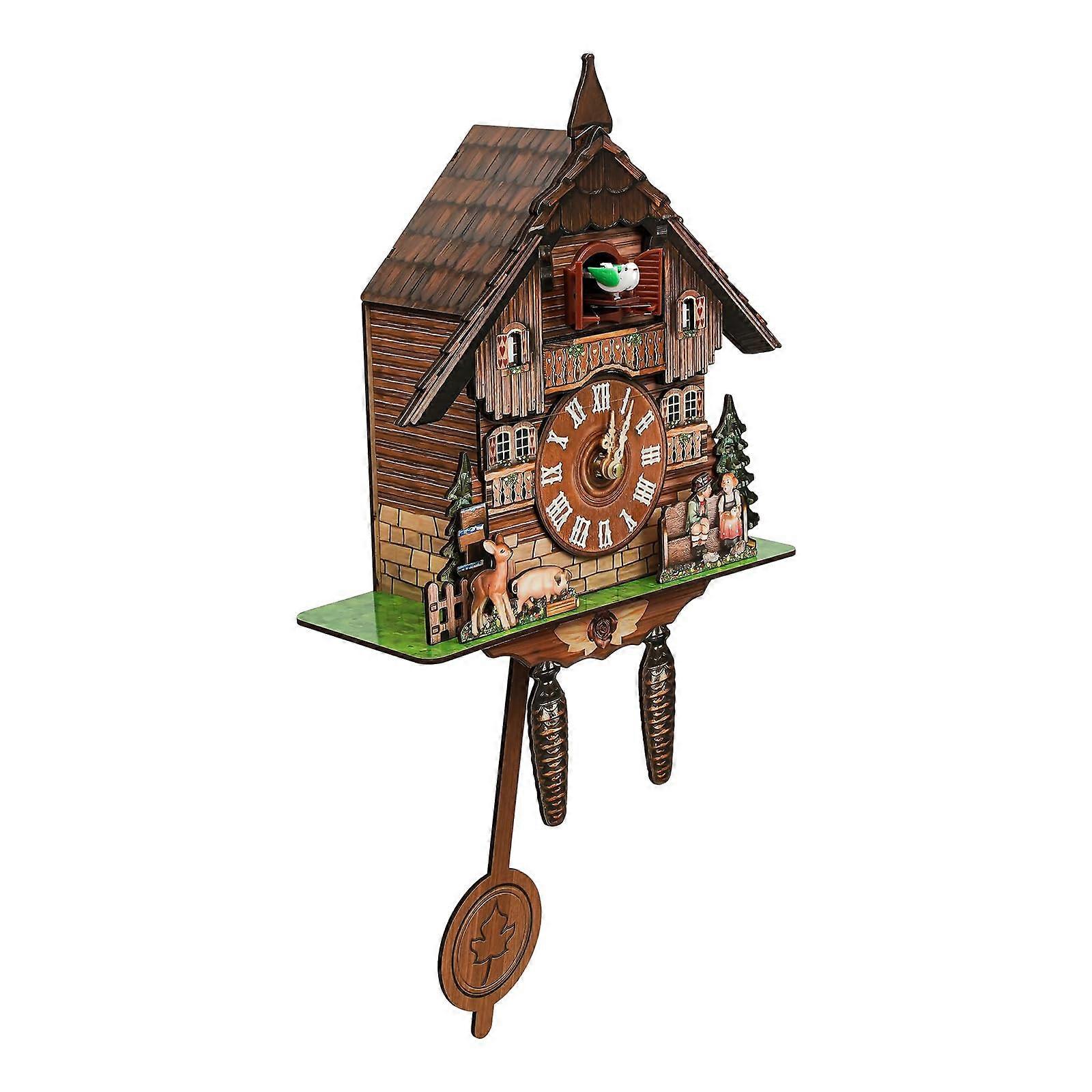 Cuckoo Clock, Leather Style, Black, Manual European Wall Clock