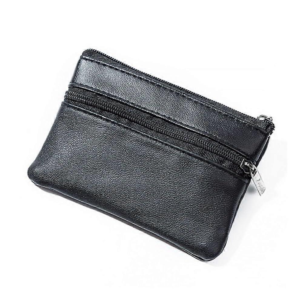Ladies' and Men's Wallet, Small Pouch, Wallet, Zipper Wallet, Purse, Mini Wallet, Leather, Key Holder, Black, 2PCS 2PCS Black
