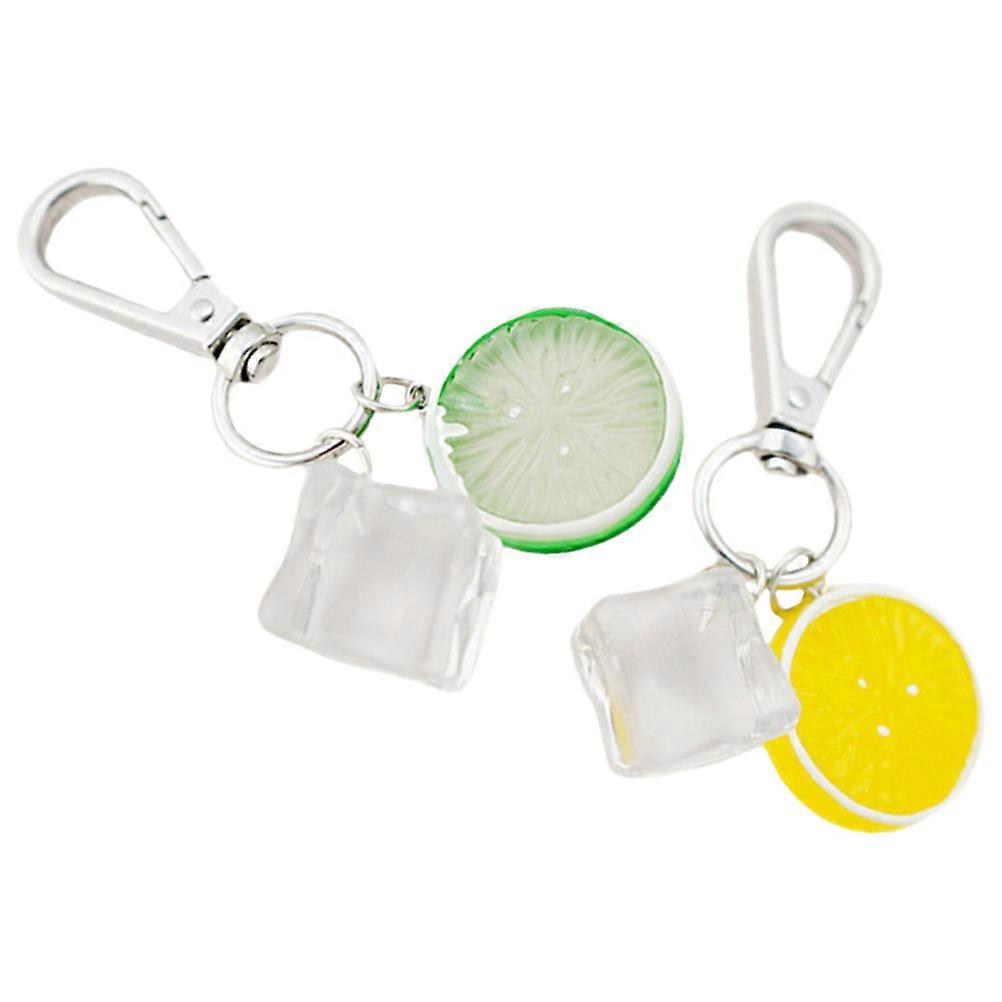 Lemon Slice Keychain 2 Pack Realistic Artificial Fruit Pendant with Sturdy Ring, Compact Green Car Key Chains for Bags, Wallets & Everyday Use