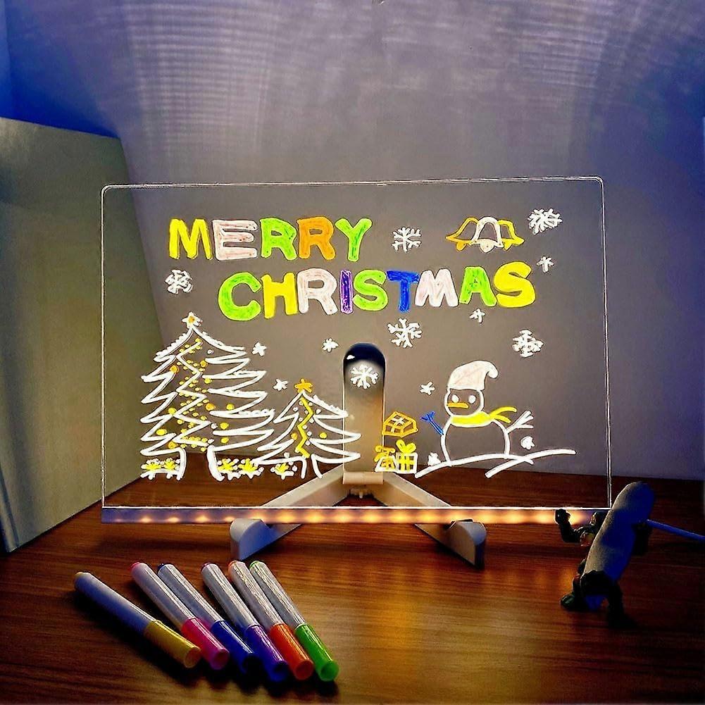 Kids Drawing Boards Colorful LED Acrylic Message Board: Light up your creativity with 7 color pencils. (Medium)