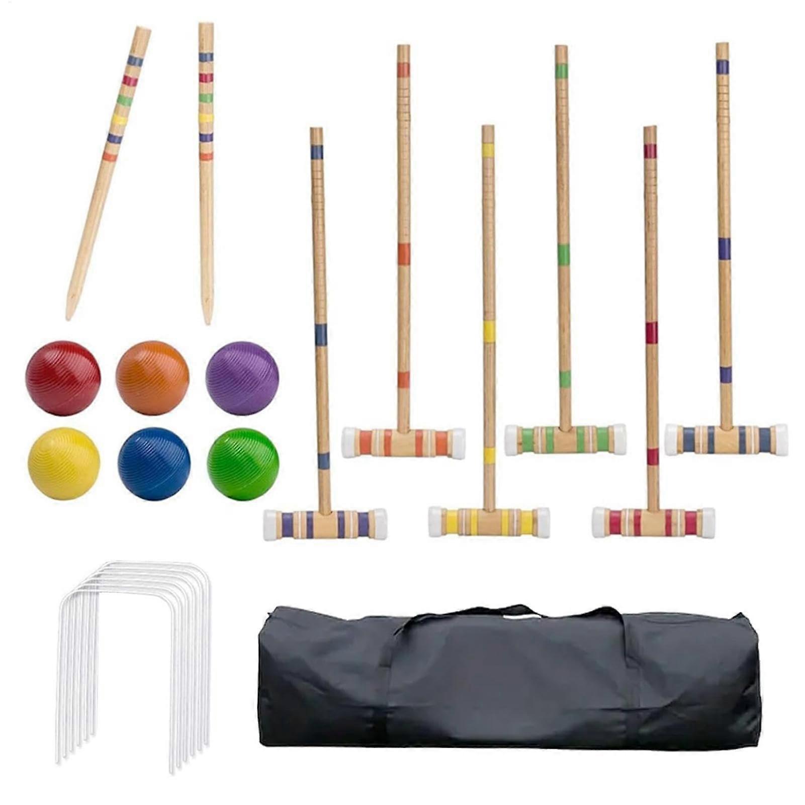 Set da croquet, Campi da gioco per 6 giocatori, da esterno, riutilizzabile, Croquet, 6 giocatori di croquet, con mazze di legno, per uomo, donna