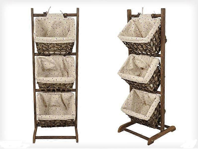 Wooden magazine rack with 3 baskets
