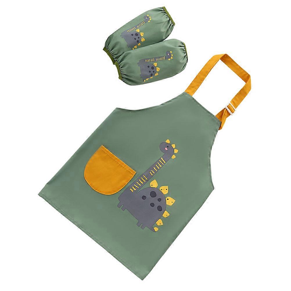 Kids Use Waterproof Baby Smock Adorable Childrens Apron Painting Adjustable Shoulder Strap Green 47CM 1 Set