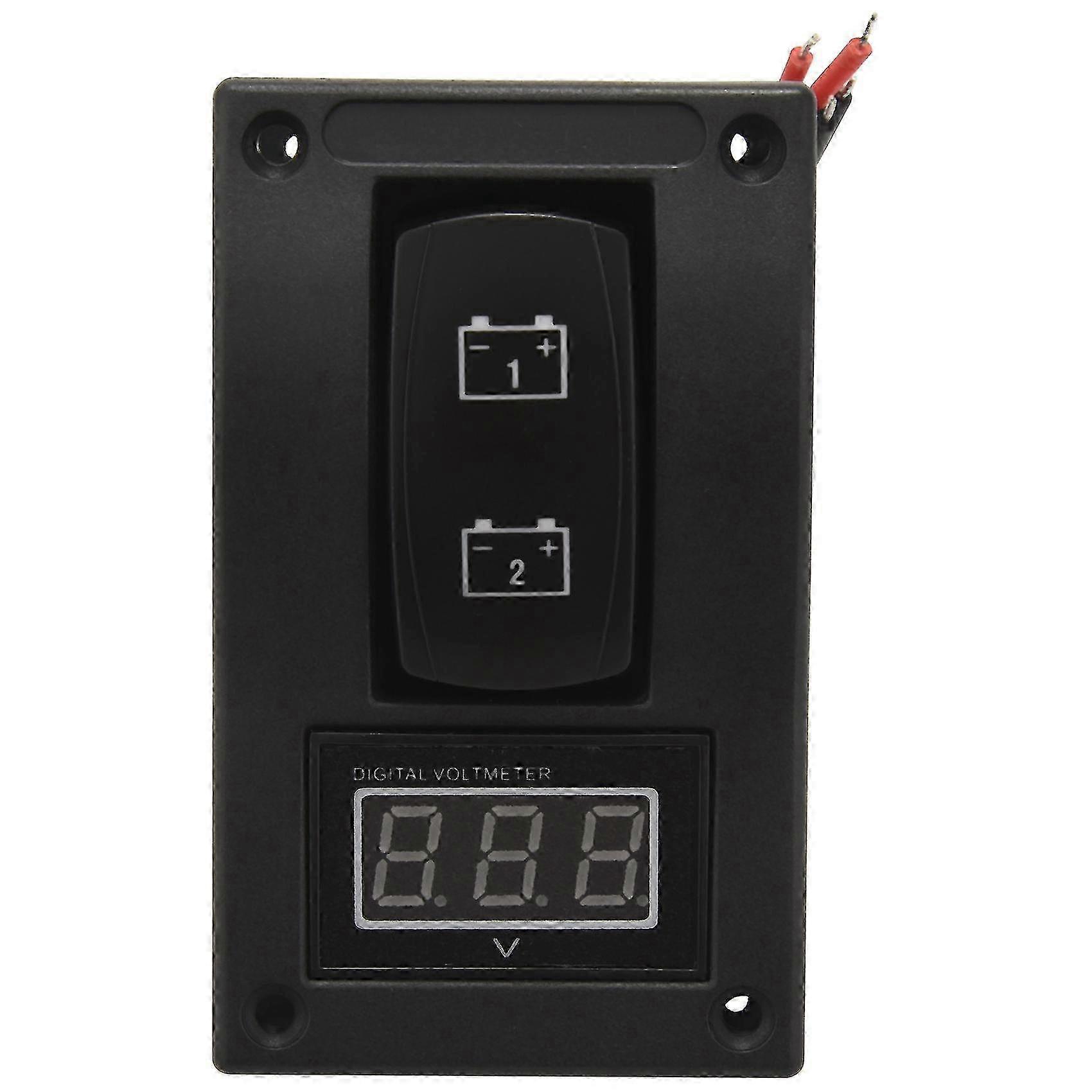 12-24V LED Dual Battery Test Panel with Voltmeter & Rocker Switch - ON-OFF-ON for Car, Truck, Marine & Boat Applications