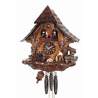Engstler - 477_QMT - Kuckucksuhr - Quarz - Nussbaum - mit Musik mit Tanzpaar - 35 cm