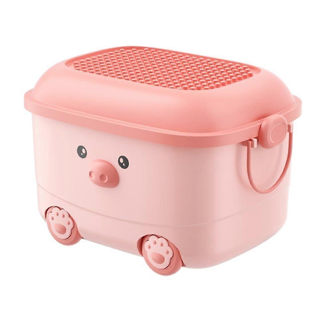 Toy Storage Organizer with Wheels and Lid, Pink Toy Box for Playroom, Bedroom, Living Room, 40x29x25cm