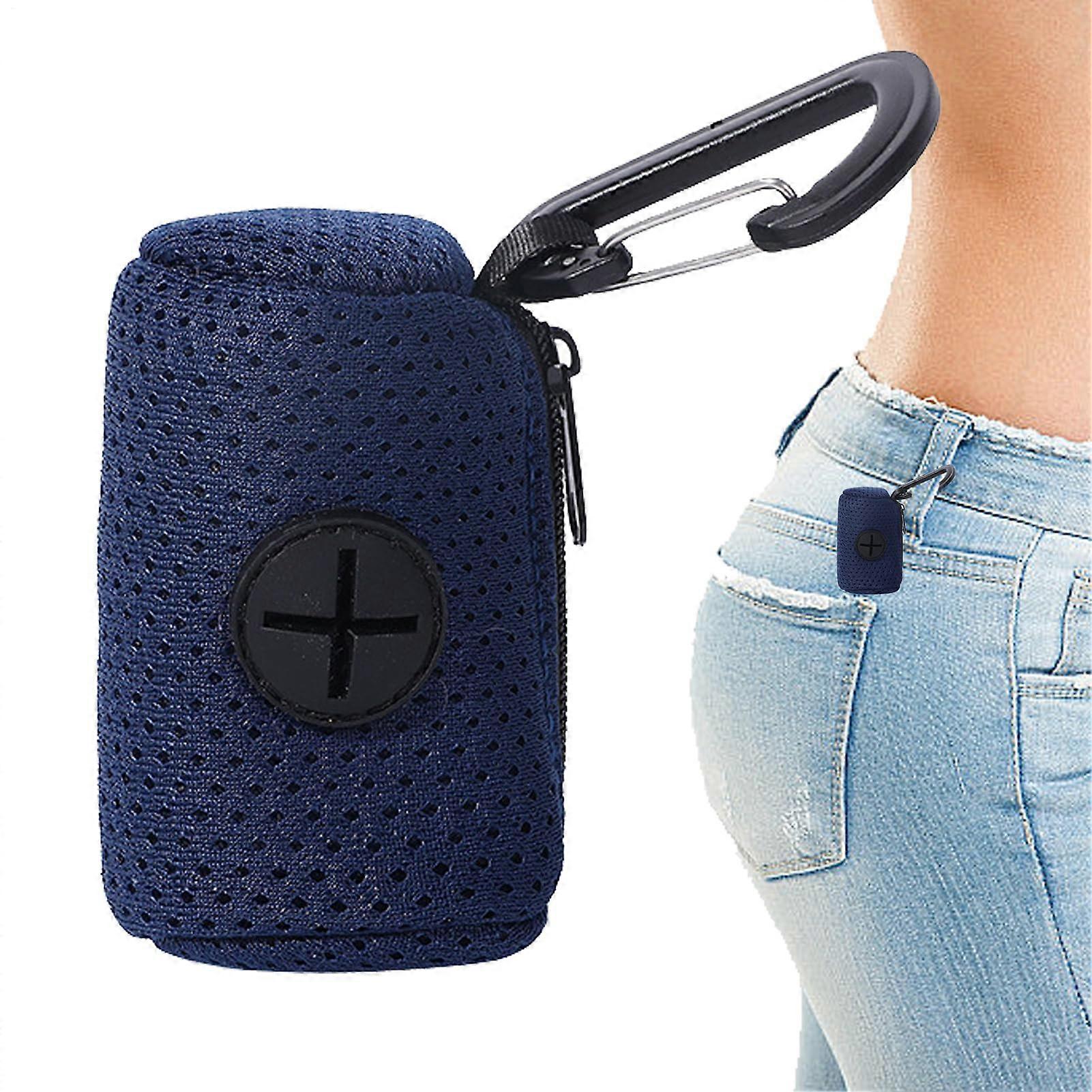 Dog Poop Bag Dispenser With Leash Attachment, Zip Mesh Pouch, Large Capacity, Portable Dog Waste Bag Holder For Walks, Navy Blue