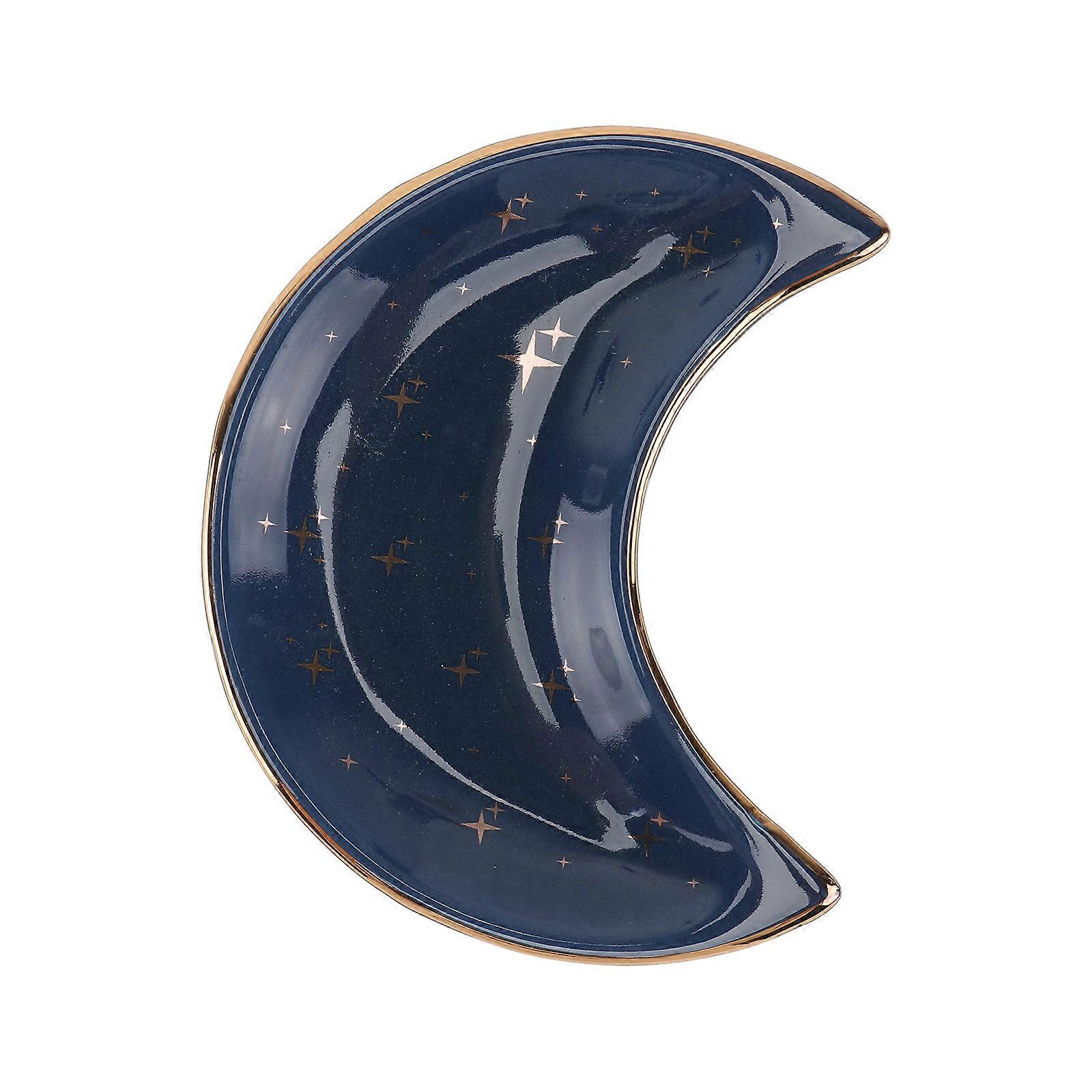 Jewelry Storage Tray Moon Shape Gold Ceramic 10X8X1.6CM 1Pc