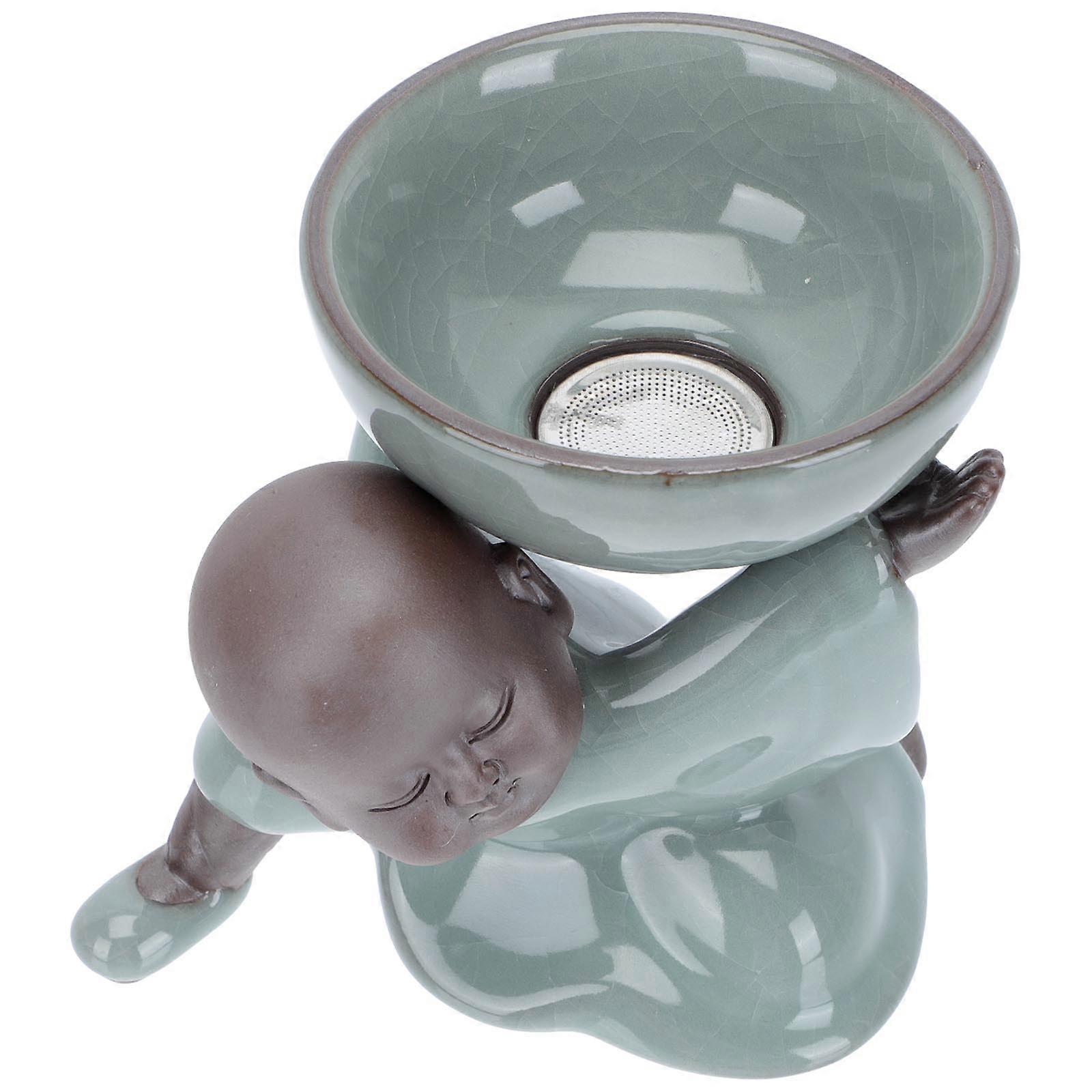 Young Monk Ceramic Tea Pet Ornament & Strainer Set – Compact Design for Home, Office, Tea Decor