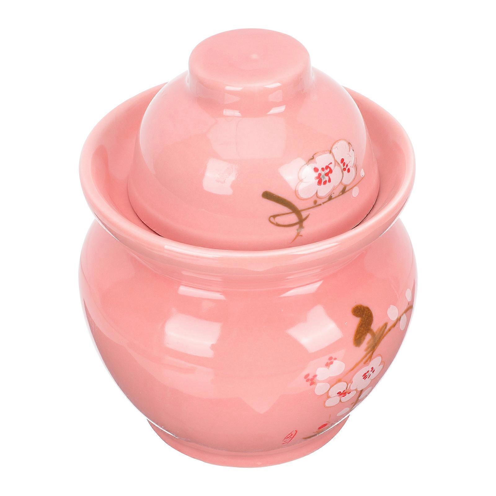 Ceramic Sichuan Pickle Jar with Plum Blossom Pattern, Airtight Wide Mouth Container for Kimchi, Vegetables and Dried Food Storage