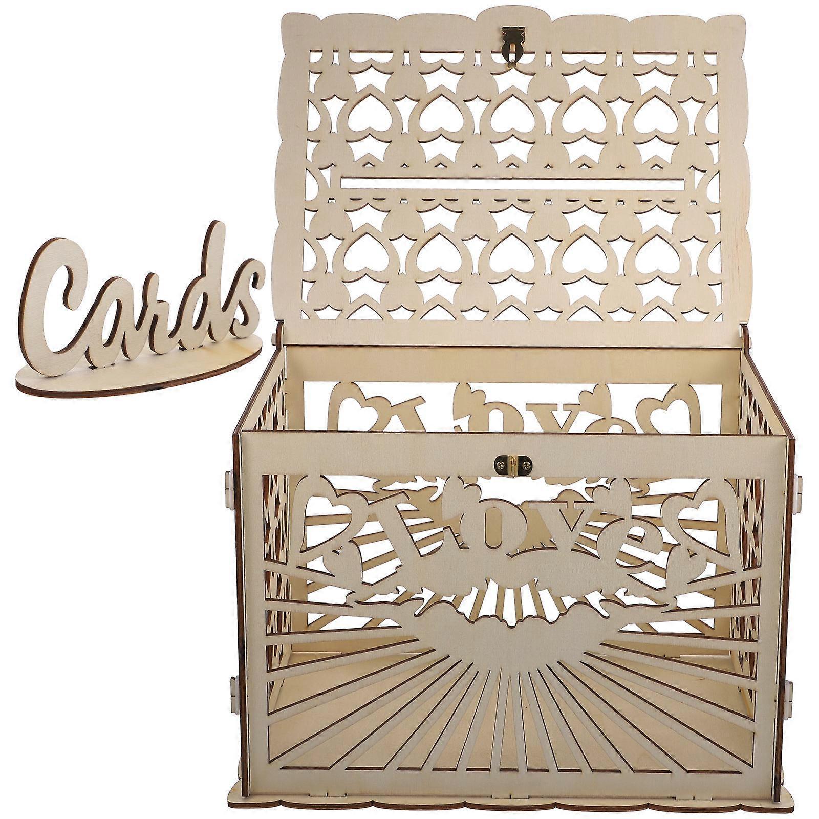 Wooden Wedding Card Box for Home Beige Collapsible Design with Hollowed Out Durability Ensures Sturdiness and Easy Storage