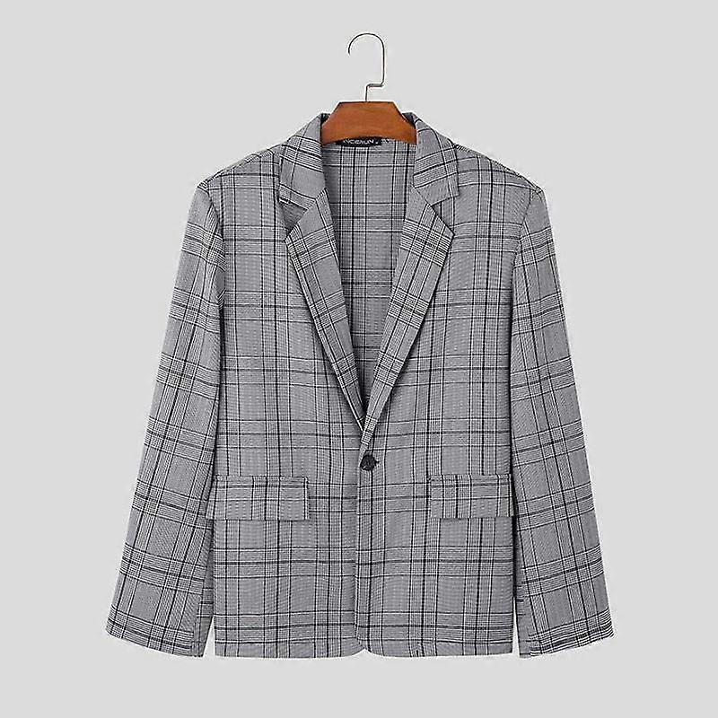 INCERUN Syksy Kevät Miehet Käänne Pitkähihainen Bleiseri Ruudullinen Yksi Button Puku Takit