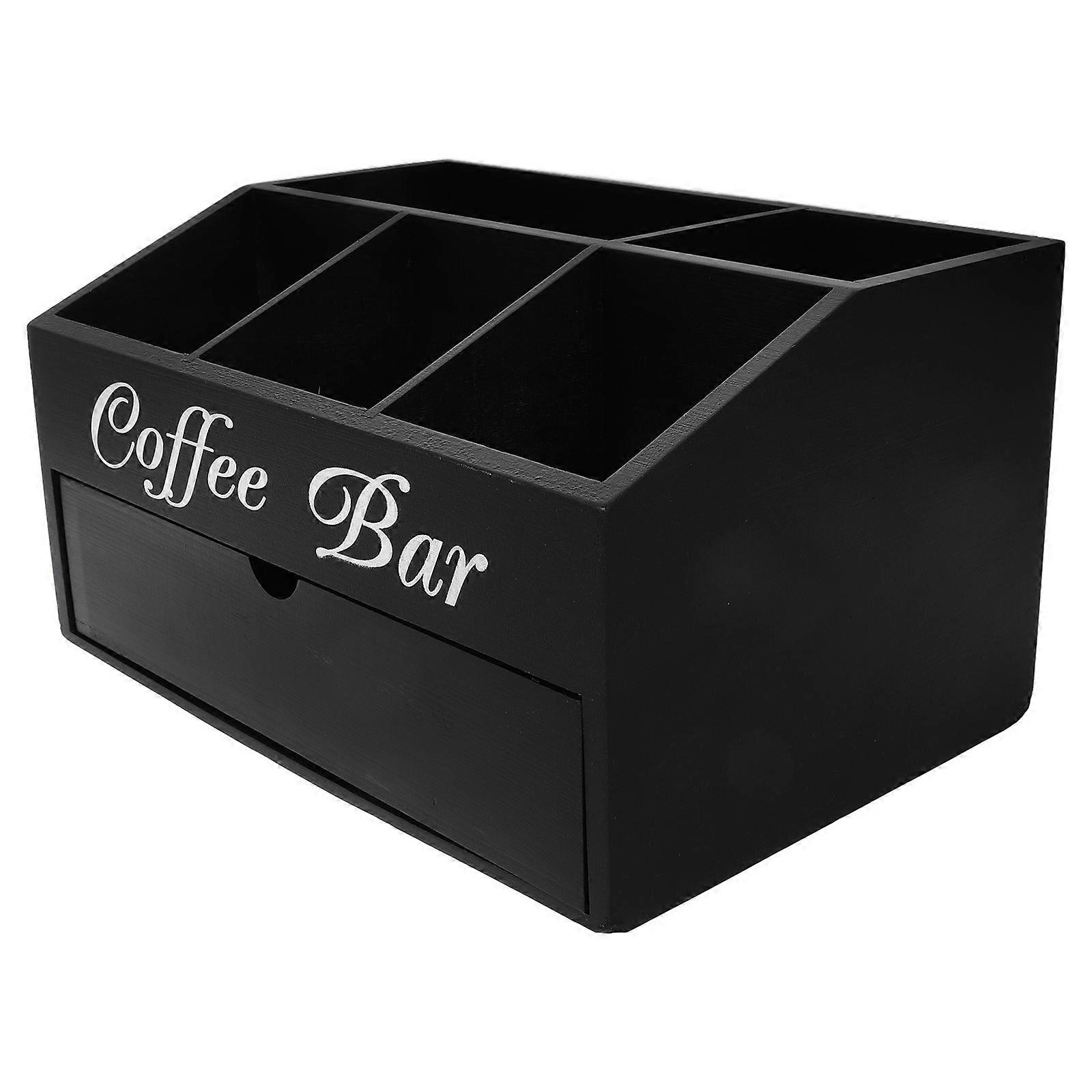 Coffee Bar Organizer Black Wood Space-Saving Storage for Coffee Bars