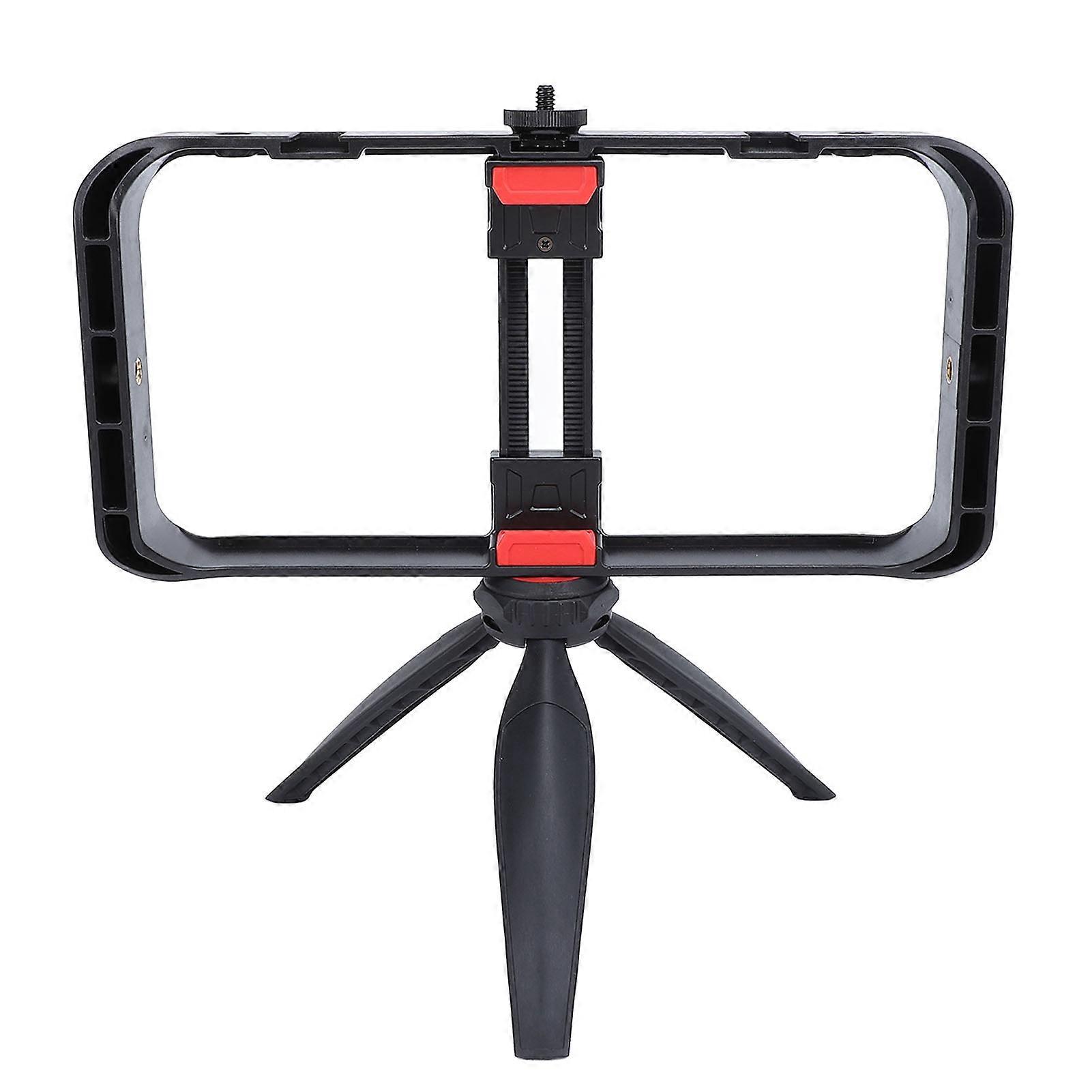 Smartphone Video Rig Filmmaking Vlogging Case Stabilizer Rig with Tripod Cold Shoe Mount 1/4 Inch Screw Interface for Live Streaming