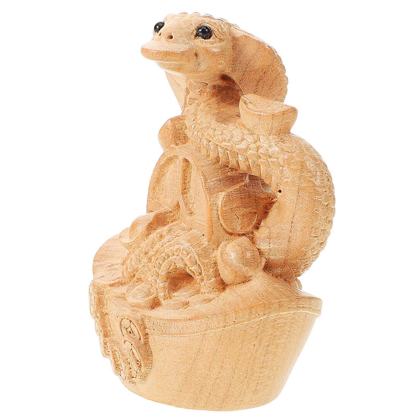 Hand Carved Wooden Snake Statue Figurine Home Garden Rustic Feng Shui Ornament Animal Decoration Simulation Figure