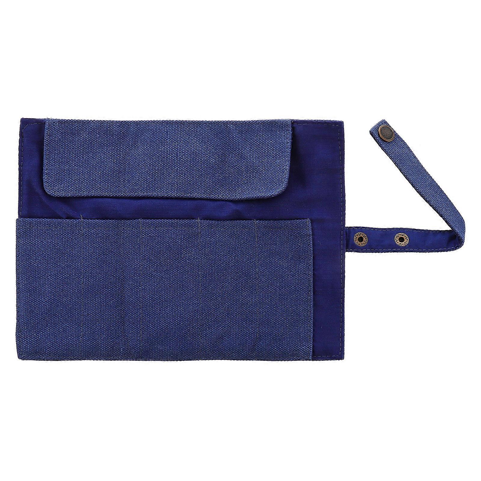 Blue Canvas Watch Organizer Bag for Storage Use with Large Capacity and Slim Design Stores up to Five Watches 5.3 Inches