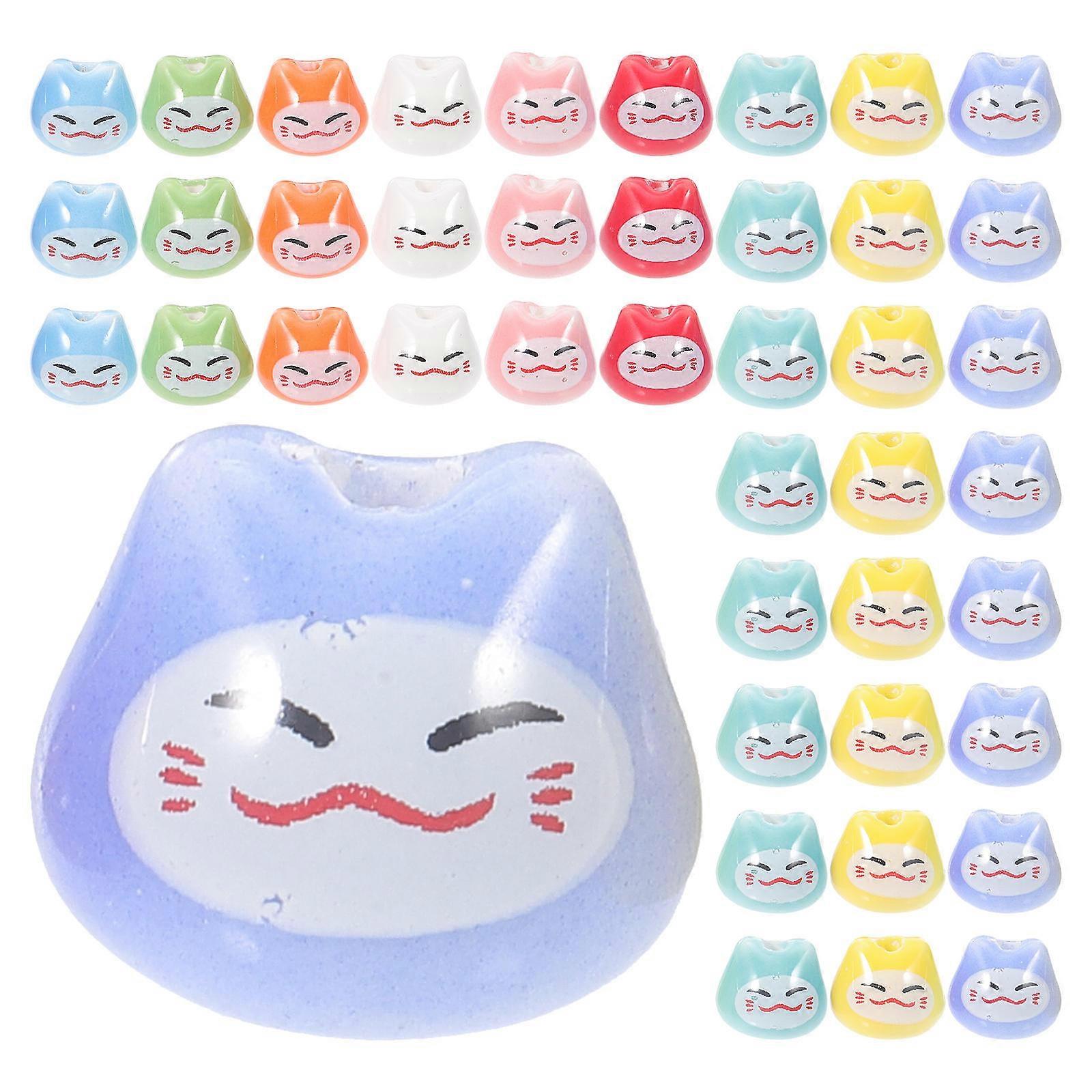 Ceramic Beads 50Pcs Adorable Cat Shape Jewelry Making DIY Accessories Multi-Color 1.00X0.90X0.80CM For Craft Projects
